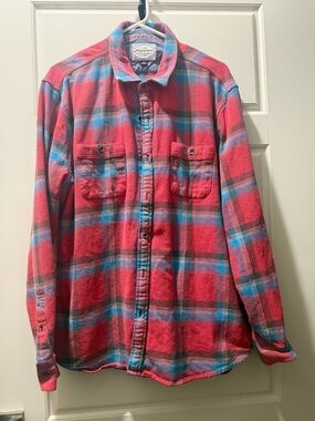 Flag & Anthem Red Plaid Button-Up Shirt with Blue Accents